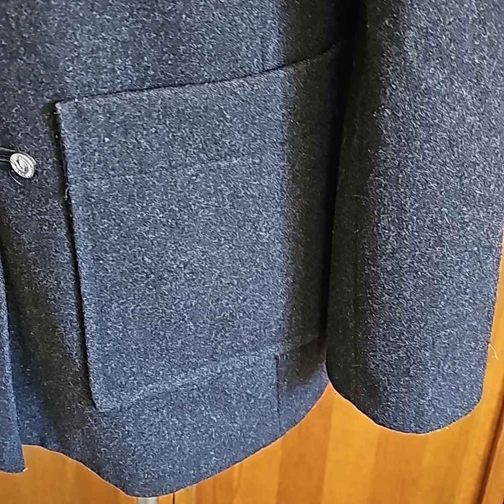 Liz Claiborne wool hooded long jacket zipper front decorative buttons Large - Picture 4 of 11